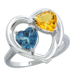 2.61 CTW Diamond, London Blue Topaz & Citrine Ring 10K White Gold - REF-24V3R