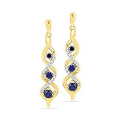 Round Lab-Created Blue Sapphire Cascade Dangle Earrings 1/2 Cttw 10kt Yellow Gold