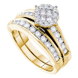 Diamond Bridal Wedding Engagement Ring Band Set 7/8 Cttw 14kt Yellow Gold