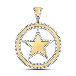 Mens Diamond Circle Star Charm Pendant 1.00 Cttw 10kt Yellow Gold