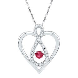 Round Lab-Created Ruby Diamond Infinity Heart Pendant 1/4 Cttw 10kt White Gold