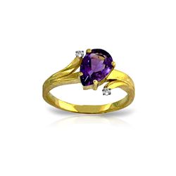 Genuine 1.51 ctw Amethyst & Diamond Ring 14KT Yellow Gold - REF-51V4W