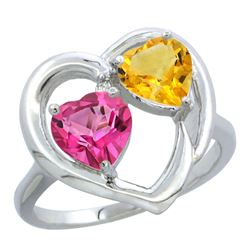 2.61 CTW Diamond, Pink Topaz & Citrine Ring 14K White Gold - REF-33H9M