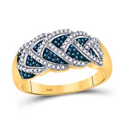 Round Blue Color Enhanced Diamond Braid Band Ring 3/8 Cttw 10kt Yellow Gold