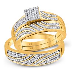 His & Hers Diamond Square Cluster Matching Bridal Wedding Ring Band Set 3/8 Cttw 10kt Yellow Gold