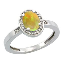 0.71 CTW Ethiopian Opal & Diamond Ring 10K White Gold - REF-32H5M