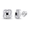Image 1 : Round Black Color Enhanced Diamond Solitaire Oval Frame Earrings 1/4 Cttw 10kt White Gold