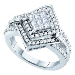 Diamond Cluster Bridal Wedding Engagement Ring 3/4 Cttw 14kt White Gold