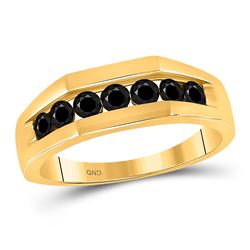 Mens Round Black Color Enhanced Diamond Wedding Band Ring 1.00 Cttw 10kt Yellow Gold