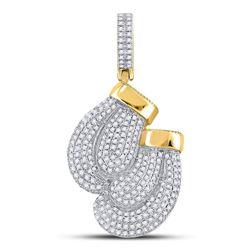 Mens Diamond Boxing Gloves Sports Charm Pendant 1-3/4 Cttw 10kt Yellow Gold