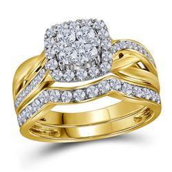 Diamond Cluster Bridal Wedding Engagement Ring Band Set 1.00 Cttw 14kt Yellow Gold