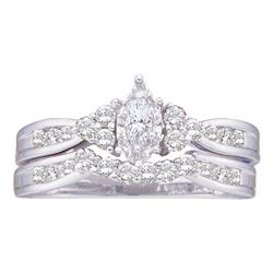 Marquise Diamond Bridal Wedding Engagement Ring Band Set 1/2 Cttw 14kt White Gold