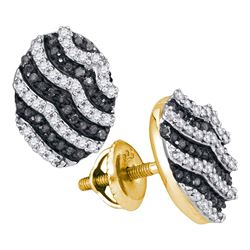 Round Black Color Enhanced Diamond Oval Stripe Cluster Earrings 1/2 Cttw 10kt Yellow Gold