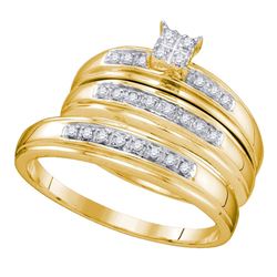 His & Hers Diamond Square Cluster Matching Bridal Wedding Ring Band Set 1/5 Cttw 14kt Yellow Gold