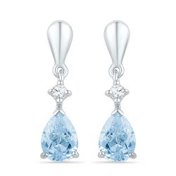 Lab-Created Blue Swiss Topaz & Diamond Dangle Earrings 1-3/4 Cttw 10k White Gold