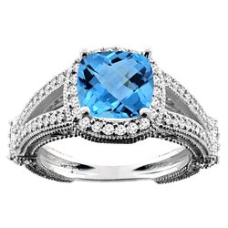 4.10 CTW Swiss Blue Topaz & Diamond Ring 14K White Gold - REF-55V3R