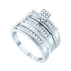 His & Hers Diamond Cluster Matching Bridal Wedding Ring Band Set 3/8 Cttw 14kt White Gold