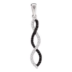 Round Black Color Enhanced Diamond Infinity Pendant 1/8 Cttw 14kt White Gold