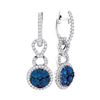Image 1 : Round Blue Sapphire Cluster Diamond Frame Dangle Earrings 5/8 Cttw 14kt White Gold