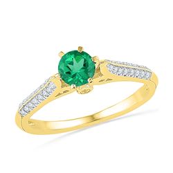 Round Lab-Created Emerald Solitaire Diamond Ring 5/8 Cttw 10kt Yellow Gold