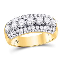 Diamond Triple Row Band Ring 2.00 Cttw 14kt Yellow Gold