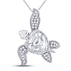 Diamond Turtle Tortoise Animal Pendant 1/10 Cttw 10kt White Gold