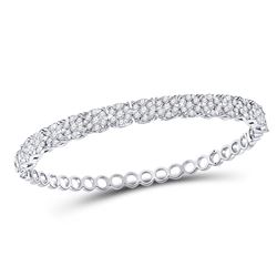 Diamond Flower Cluster Bangle Bracelet 3.00 Cttw 14kt White Gold