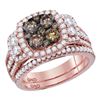 Round Brown Diamond Bridal Wedding Engagement Ring Band Set 2.00 Cttw 14kt Rose Gold