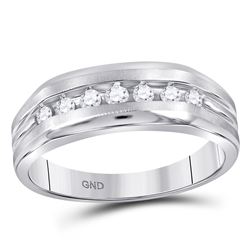 Mens Diamond Wedding Single Row Band Ring 1/4 Cttw 10kt White Gold