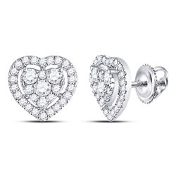 Diamond Heart Cluster Earrings 3/4 Cttw 10kt White Gold