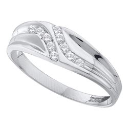 Mens Diamond Double Row Slender Wedding Band 1/8 Cttw 14kt White Gold