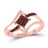 Image 1 : Round Red Color Enhanced Diamond Diagonal Square Cluster Ring 1/6 Cttw 10kt Rose Gold
