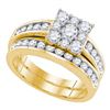 Diamond Halo Bridal Wedding Engagement Ring Band Set 1-1/2 Cttw 14kt Yellow Gold