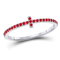 Round Ruby Cross Stackable Band Ring 1/6 Cttw 10kt White Gold