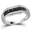 Mens Round Black Color Enhanced Diamond Wedding Band Ring 1.00 Cttw 10kt White Gold