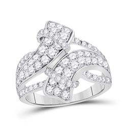 Diamond Bypass Crossover Band Ring 2.00 Cttw 14kt White Gold