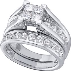 Diamond Bridal Wedding Engagement Ring Band Set 1-1/2 Cttw 14kt White Gold