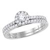 Diamond Halo Slender Bridal Wedding Engagement Ring Band Set 3/4 Cttw 14kt White Gold