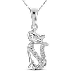 Diamond Kitty Cat Animal Pendant 1/20 Cttw 10kt White Gold