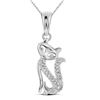 Diamond Kitty Cat Animal Pendant 1/20 Cttw 10kt White Gold