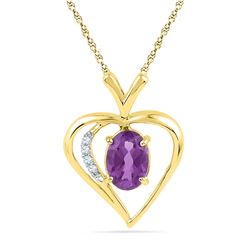 Oval Lab-Created Amethyst Heart Pendant 3/4 Cttw 10kt Yellow Gold