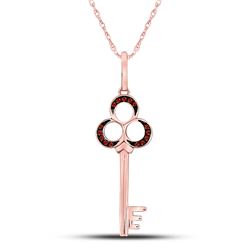 Round Red Color Enhanced Diamond Trefoil Key Pendant 1/20 Cttw 10kt Rose Gold