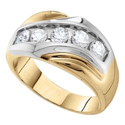 Mens Diamond Single Row Two-tone Large Band Ring 1.00 Cttw 14kt Yellow Gold