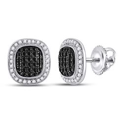 Round Black Color Enhanced Diamond Square Frame Cluster Earrings 1/2 Cttw 10kt White Gold