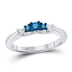 Round Blue Color Enhanced Diamond 3-stone Bridal Wedding Engagement Ring 1/4 Cttw 10kt White Gold