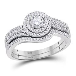 Diamond Bridal Wedding Engagement Ring Band Set 5/8 Cttw 10kt White Gold