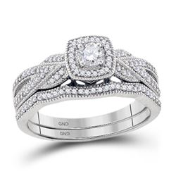 Diamond Milgrain Bridal Wedding Engagement Ring Band Set 3/8 Cttw 10kt White Gold