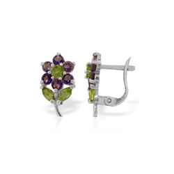 Genuine 2.12 ctw Peridot & Amethyst Earrings 14KT White Gold - REF-36X8M