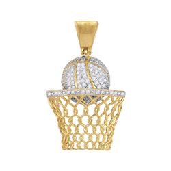 Mens Diamond Basketball Hoop Net Charm Pendant 3/4 Cttw 10kt Yellow Gold