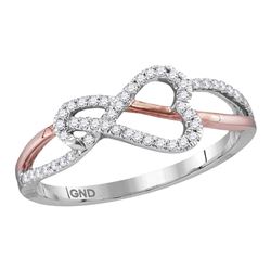 Diamond Heart Rose-tone Woven Ring 1/6 Cttw 10kt White Gold